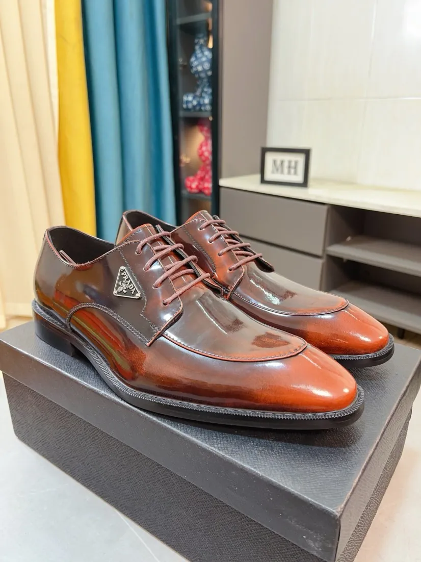 Men's shoes 💰560🌹🌹[Prada leather shoes] Top purchasing agency Original imported Italian custom-made cowhide leather surface, ➕Fully imported water-dyed breathable cowhide lining, original factory special molded sole, super comfortable, size: 38-44